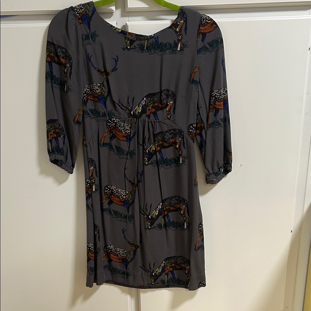 Boden Deer Print Dress Size 2 Boho Fall